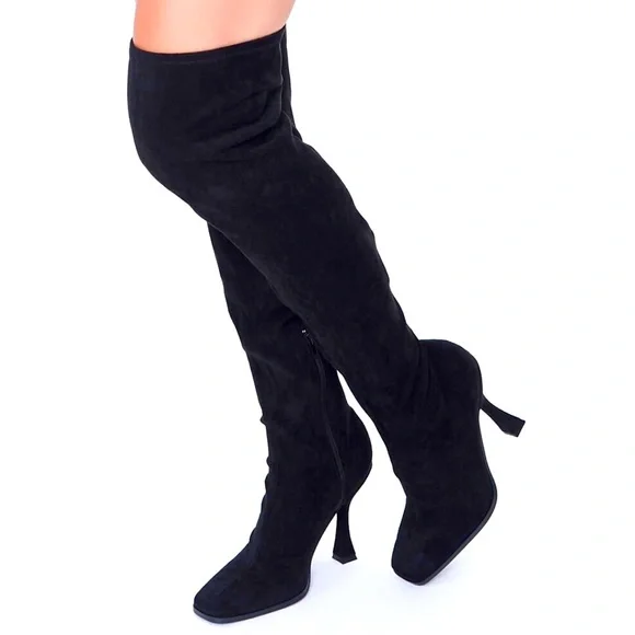 Forever 21 Shoes Black Faux Suede Thigh High Over The Knee